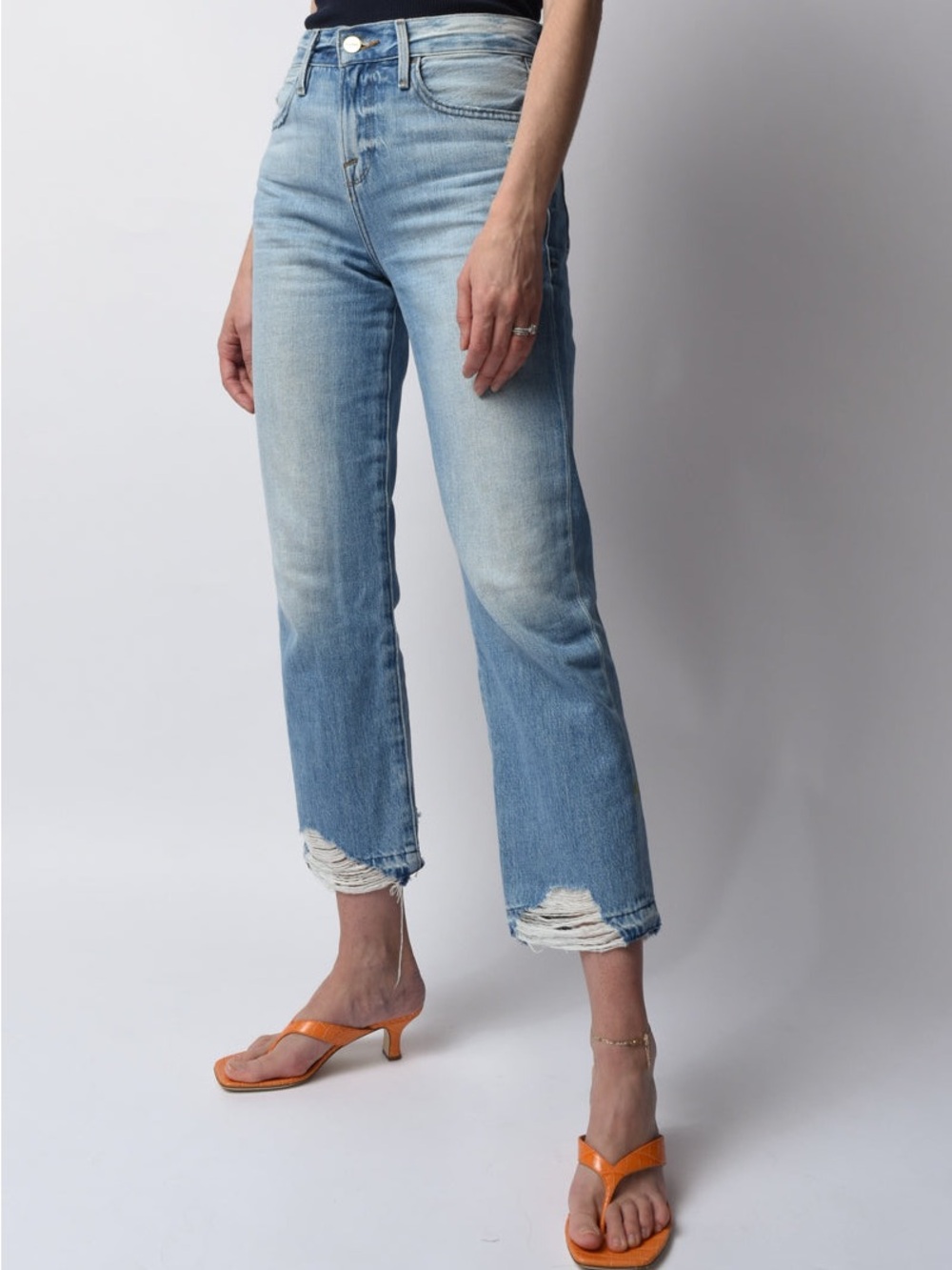 Frame Denim Light Blue Distressed Straight Crop Jeans